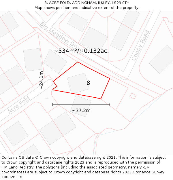 8, ACRE FOLD, ADDINGHAM, ILKLEY, LS29 0TH: Plot and title map