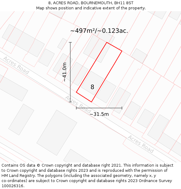 8, ACRES ROAD, BOURNEMOUTH, BH11 8ST: Plot and title map