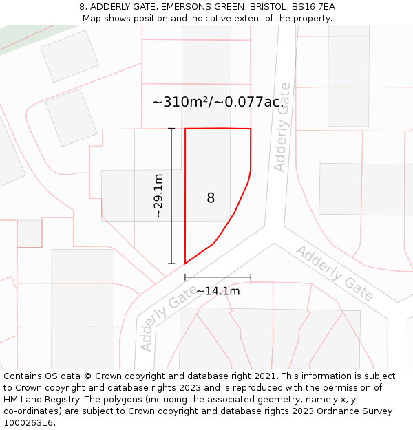 8, ADDERLY GATE, EMERSONS GREEN, BRISTOL, BS16 7EA: Plot and title map