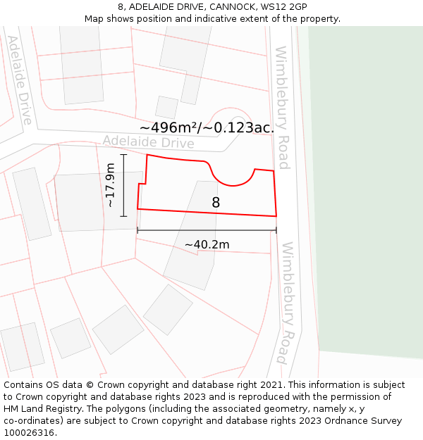 8, ADELAIDE DRIVE, CANNOCK, WS12 2GP: Plot and title map