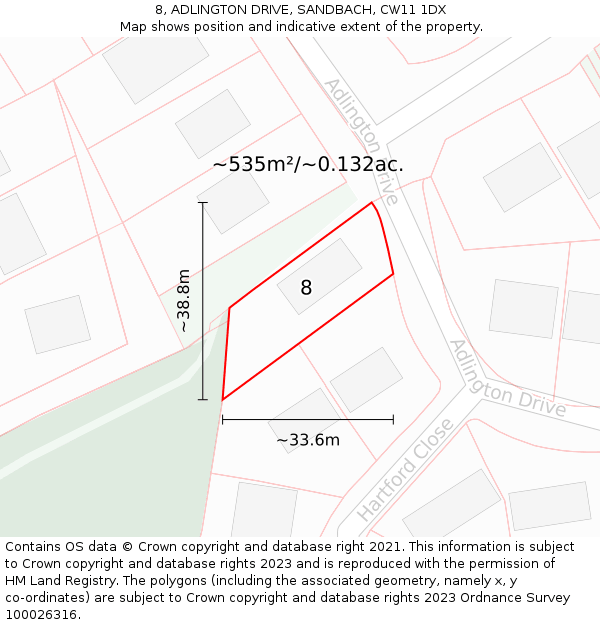 8, ADLINGTON DRIVE, SANDBACH, CW11 1DX: Plot and title map