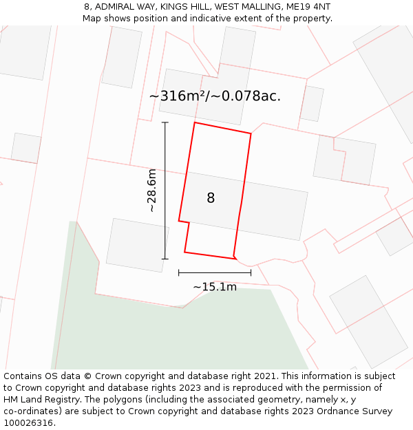 8, ADMIRAL WAY, KINGS HILL, WEST MALLING, ME19 4NT: Plot and title map