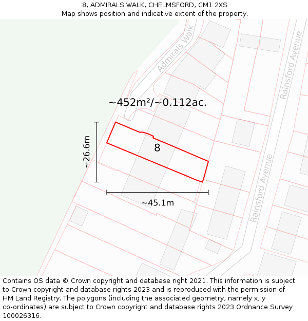 8, ADMIRALS WALK, CHELMSFORD, CM1 2XS: Plot and title map