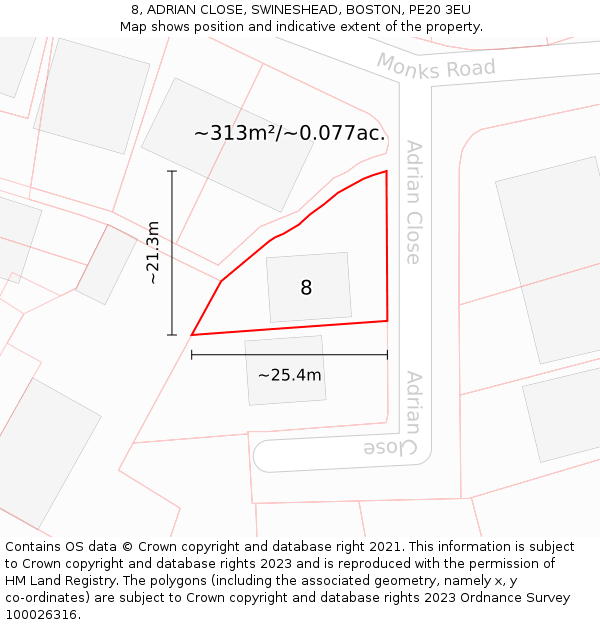 8, ADRIAN CLOSE, SWINESHEAD, BOSTON, PE20 3EU: Plot and title map