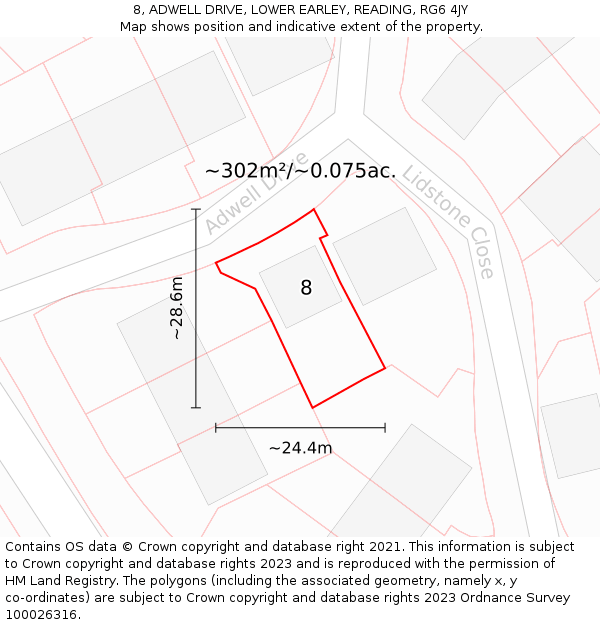 8, ADWELL DRIVE, LOWER EARLEY, READING, RG6 4JY: Plot and title map