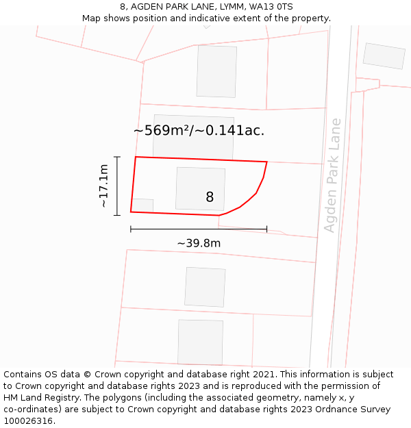 8, AGDEN PARK LANE, LYMM, WA13 0TS: Plot and title map