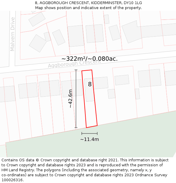 8, AGGBOROUGH CRESCENT, KIDDERMINSTER, DY10 1LG: Plot and title map