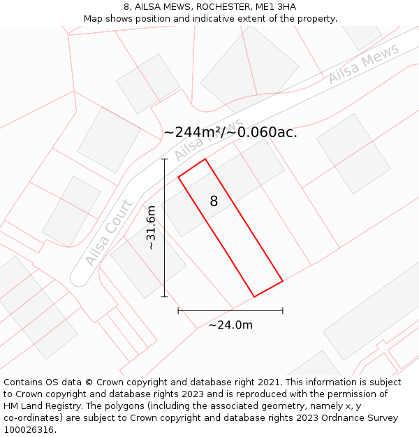 8, AILSA MEWS, ROCHESTER, ME1 3HA: Plot and title map