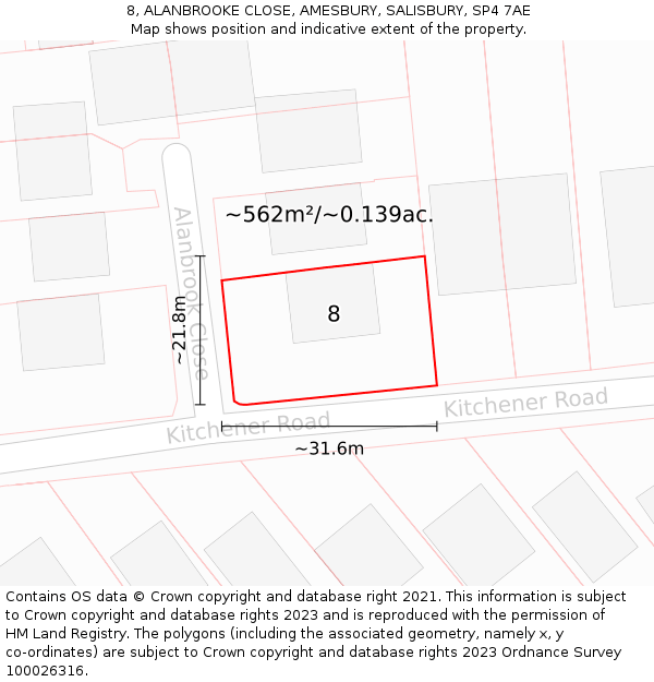 8, ALANBROOKE CLOSE, AMESBURY, SALISBURY, SP4 7AE: Plot and title map