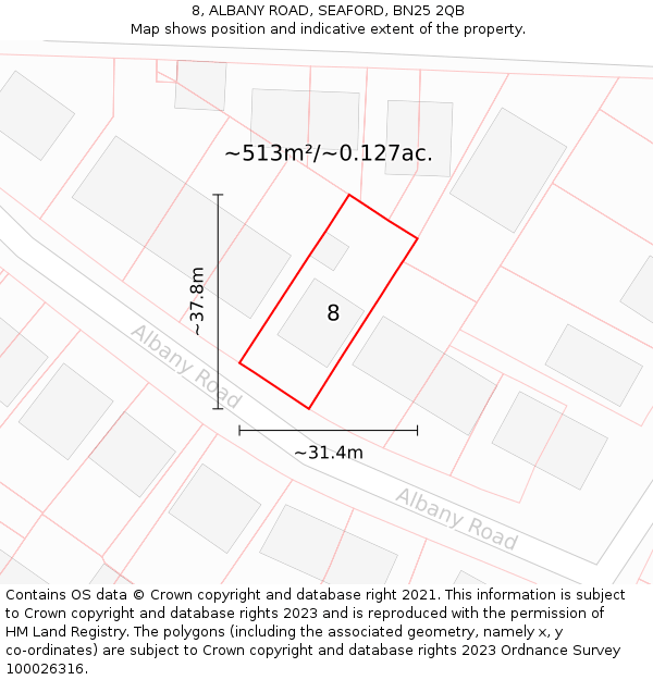 8, ALBANY ROAD, SEAFORD, BN25 2QB: Plot and title map