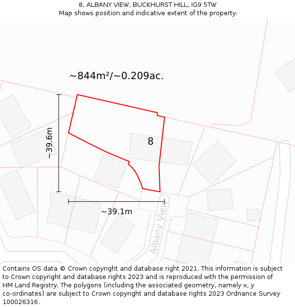 8, ALBANY VIEW, BUCKHURST HILL, IG9 5TW: Plot and title map
