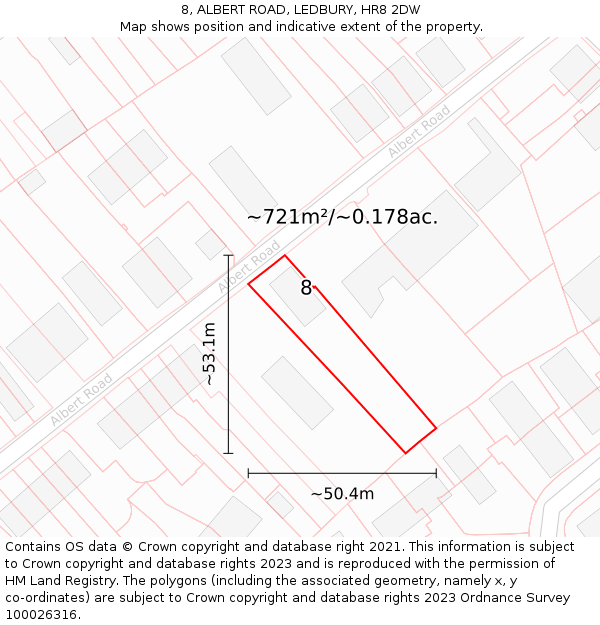 8, ALBERT ROAD, LEDBURY, HR8 2DW: Plot and title map