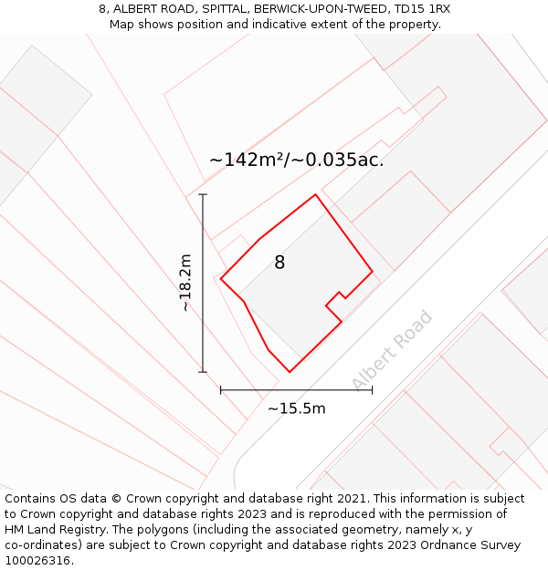 8, ALBERT ROAD, SPITTAL, BERWICK-UPON-TWEED, TD15 1RX: Plot and title map