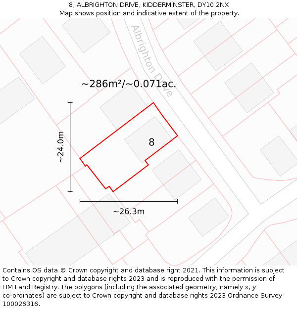 8, ALBRIGHTON DRIVE, KIDDERMINSTER, DY10 2NX: Plot and title map