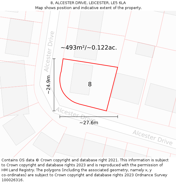 8, ALCESTER DRIVE, LEICESTER, LE5 6LA: Plot and title map