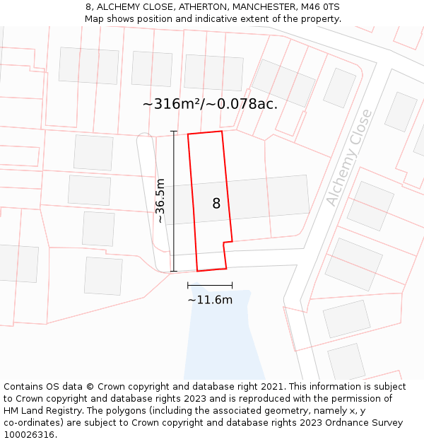 8, ALCHEMY CLOSE, ATHERTON, MANCHESTER, M46 0TS: Plot and title map