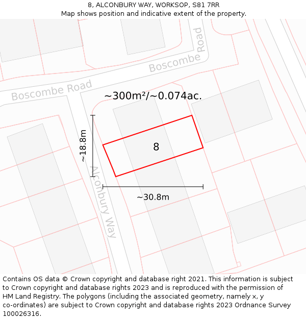 8, ALCONBURY WAY, WORKSOP, S81 7RR: Plot and title map