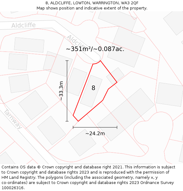 8, ALDCLIFFE, LOWTON, WARRINGTON, WA3 2QF: Plot and title map