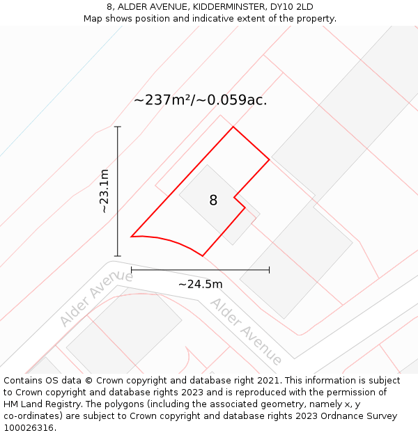 8, ALDER AVENUE, KIDDERMINSTER, DY10 2LD: Plot and title map