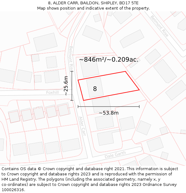 8, ALDER CARR, BAILDON, SHIPLEY, BD17 5TE: Plot and title map