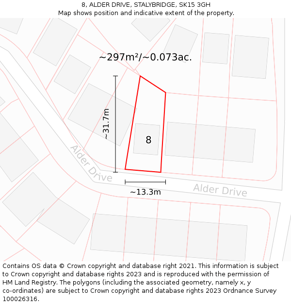 8, ALDER DRIVE, STALYBRIDGE, SK15 3GH: Plot and title map