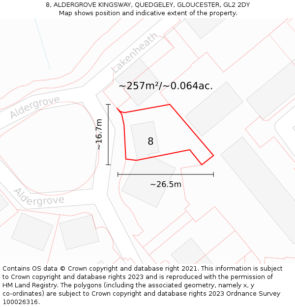 8, ALDERGROVE KINGSWAY, QUEDGELEY, GLOUCESTER, GL2 2DY: Plot and title map