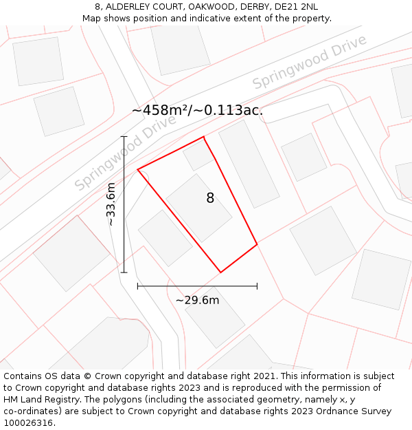 8, ALDERLEY COURT, OAKWOOD, DERBY, DE21 2NL: Plot and title map