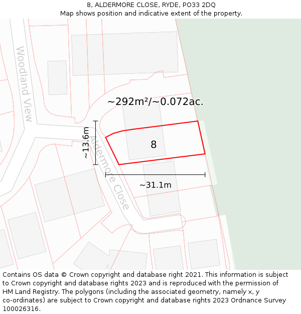 8, ALDERMORE CLOSE, RYDE, PO33 2DQ: Plot and title map
