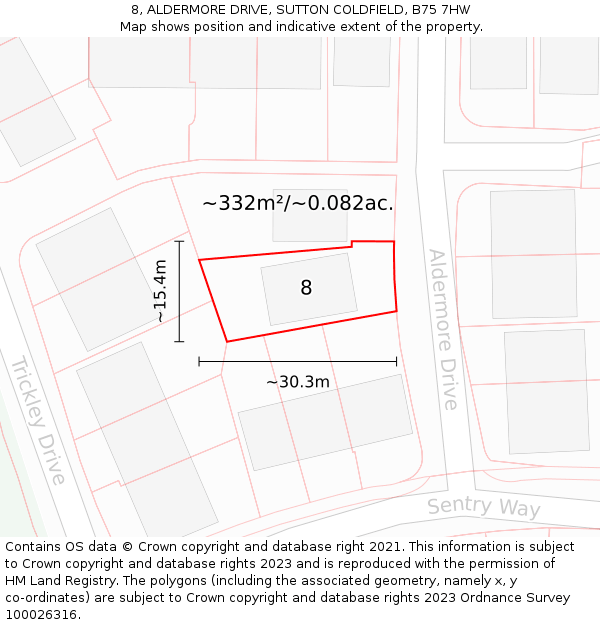 8, ALDERMORE DRIVE, SUTTON COLDFIELD, B75 7HW: Plot and title map