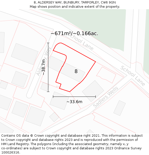 8, ALDERSEY WAY, BUNBURY, TARPORLEY, CW6 9GN: Plot and title map