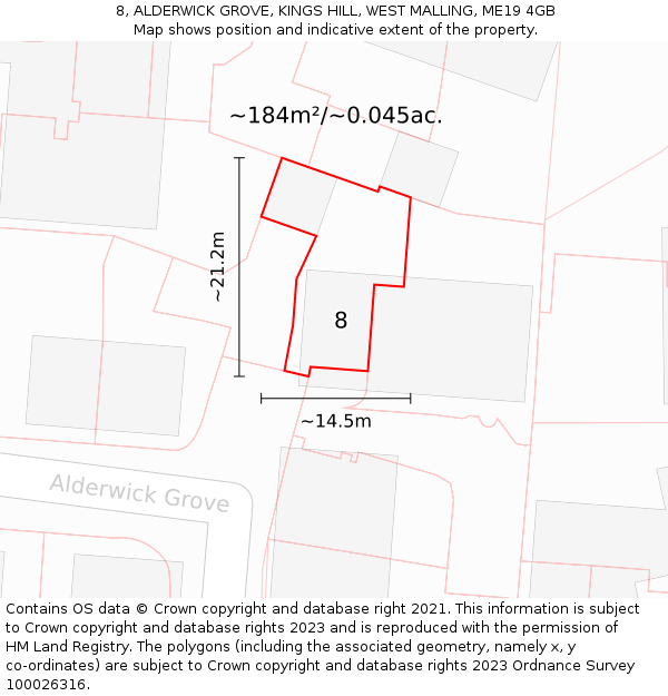 8, ALDERWICK GROVE, KINGS HILL, WEST MALLING, ME19 4GB: Plot and title map
