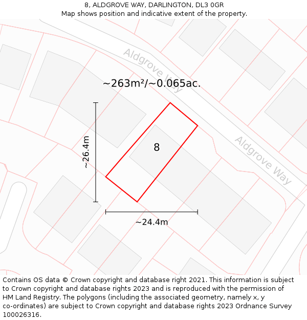 8, ALDGROVE WAY, DARLINGTON, DL3 0GR: Plot and title map