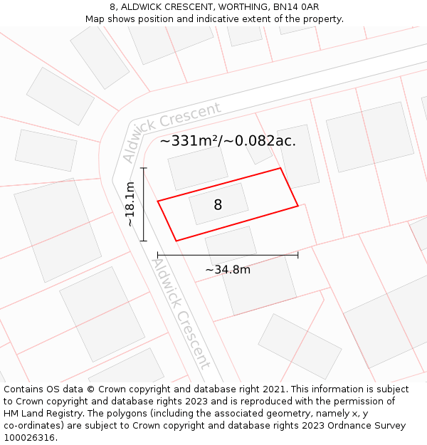 8, ALDWICK CRESCENT, WORTHING, BN14 0AR: Plot and title map