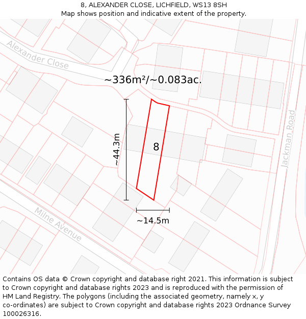 8, ALEXANDER CLOSE, LICHFIELD, WS13 8SH: Plot and title map