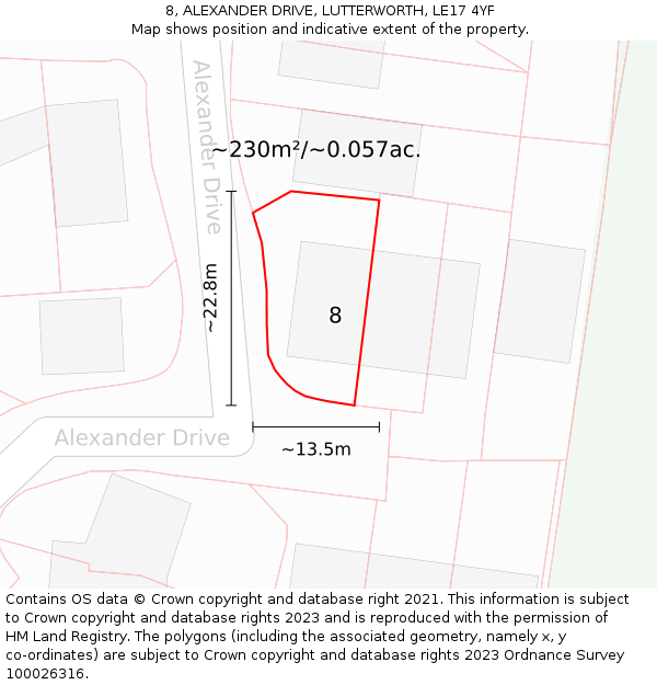 8, ALEXANDER DRIVE, LUTTERWORTH, LE17 4YF: Plot and title map