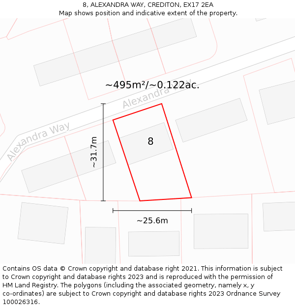 8, ALEXANDRA WAY, CREDITON, EX17 2EA: Plot and title map