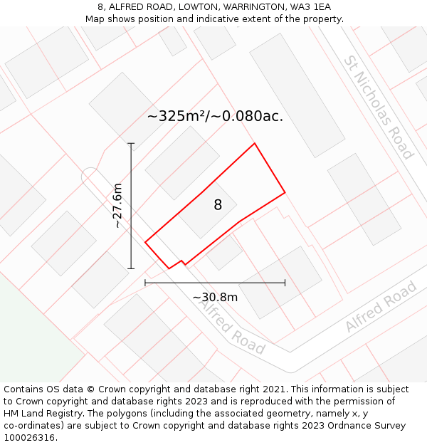 8, ALFRED ROAD, LOWTON, WARRINGTON, WA3 1EA: Plot and title map
