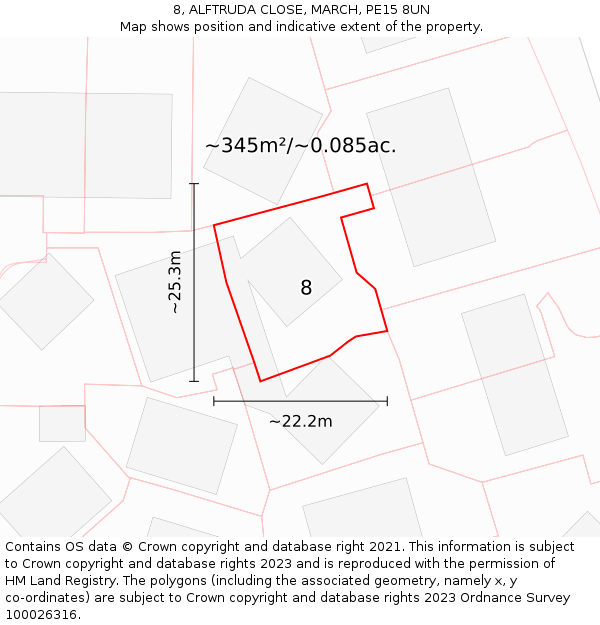 8, ALFTRUDA CLOSE, MARCH, PE15 8UN: Plot and title map