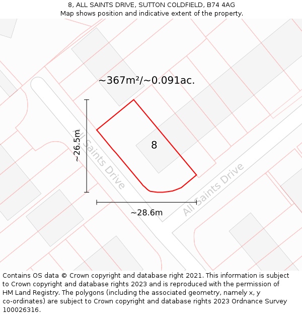 8, ALL SAINTS DRIVE, SUTTON COLDFIELD, B74 4AG: Plot and title map