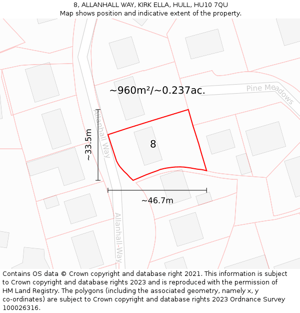 8, ALLANHALL WAY, KIRK ELLA, HULL, HU10 7QU: Plot and title map