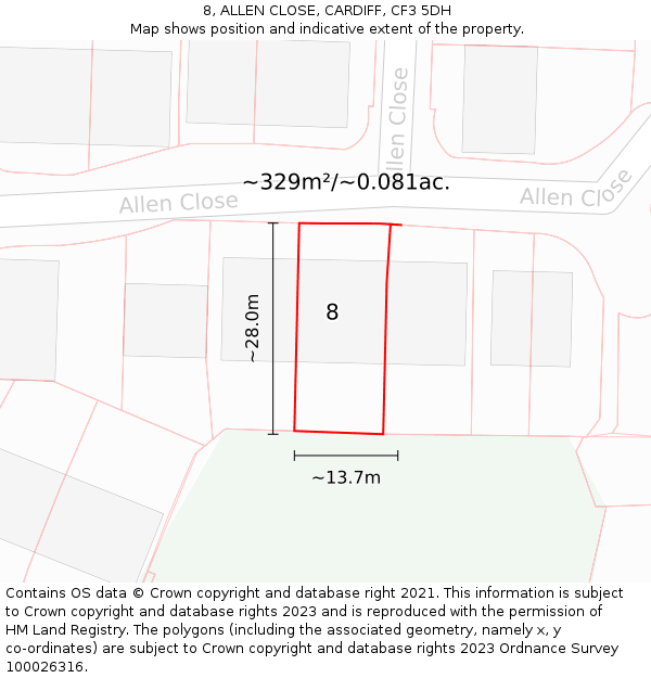 8, ALLEN CLOSE, CARDIFF, CF3 5DH: Plot and title map