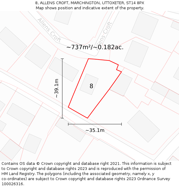 8, ALLENS CROFT, MARCHINGTON, UTTOXETER, ST14 8PX: Plot and title map