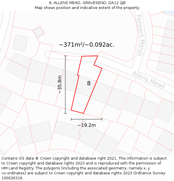 8, ALLENS MEAD, GRAVESEND, DA12 2JB: Plot and title map