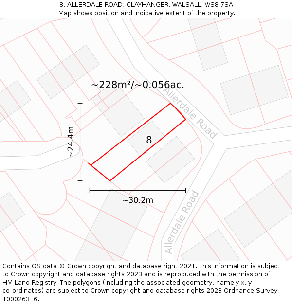 8, ALLERDALE ROAD, CLAYHANGER, WALSALL, WS8 7SA: Plot and title map