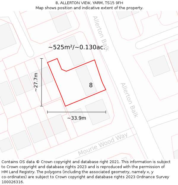 8, ALLERTON VIEW, YARM, TS15 9FH: Plot and title map