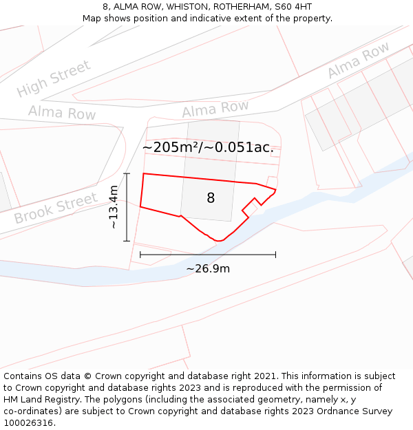 8, ALMA ROW, WHISTON, ROTHERHAM, S60 4HT: Plot and title map