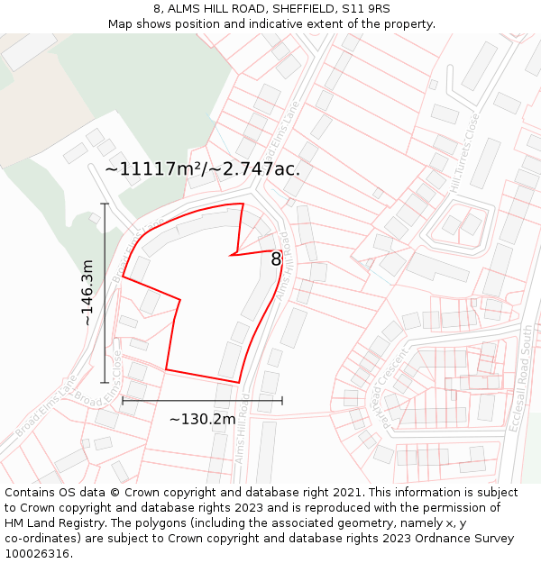 8, ALMS HILL ROAD, SHEFFIELD, S11 9RS: Plot and title map
