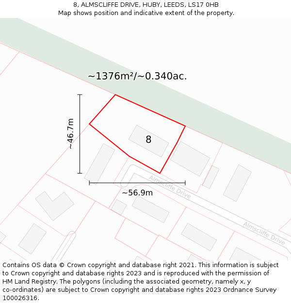 8, ALMSCLIFFE DRIVE, HUBY, LEEDS, LS17 0HB: Plot and title map