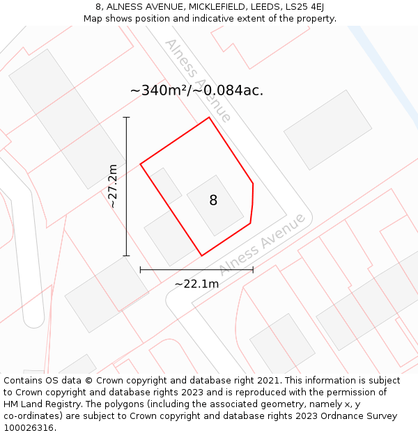 8, ALNESS AVENUE, MICKLEFIELD, LEEDS, LS25 4EJ: Plot and title map