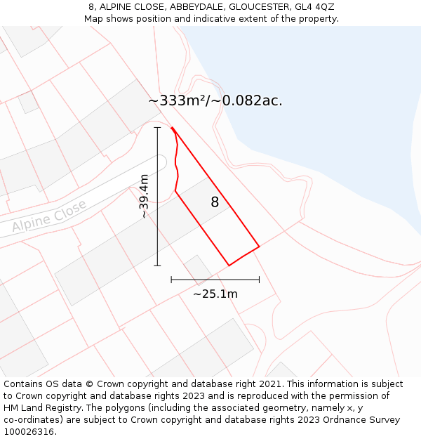 8, ALPINE CLOSE, ABBEYDALE, GLOUCESTER, GL4 4QZ: Plot and title map